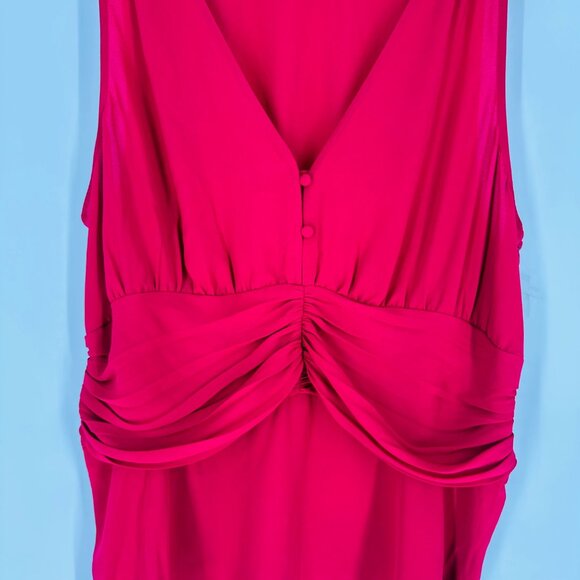 Chelsea 28 Dark Pink V-Neck Sleeveless Button Front Ruched Zip Peplum Blouse XXL - Picture 3 of 8
